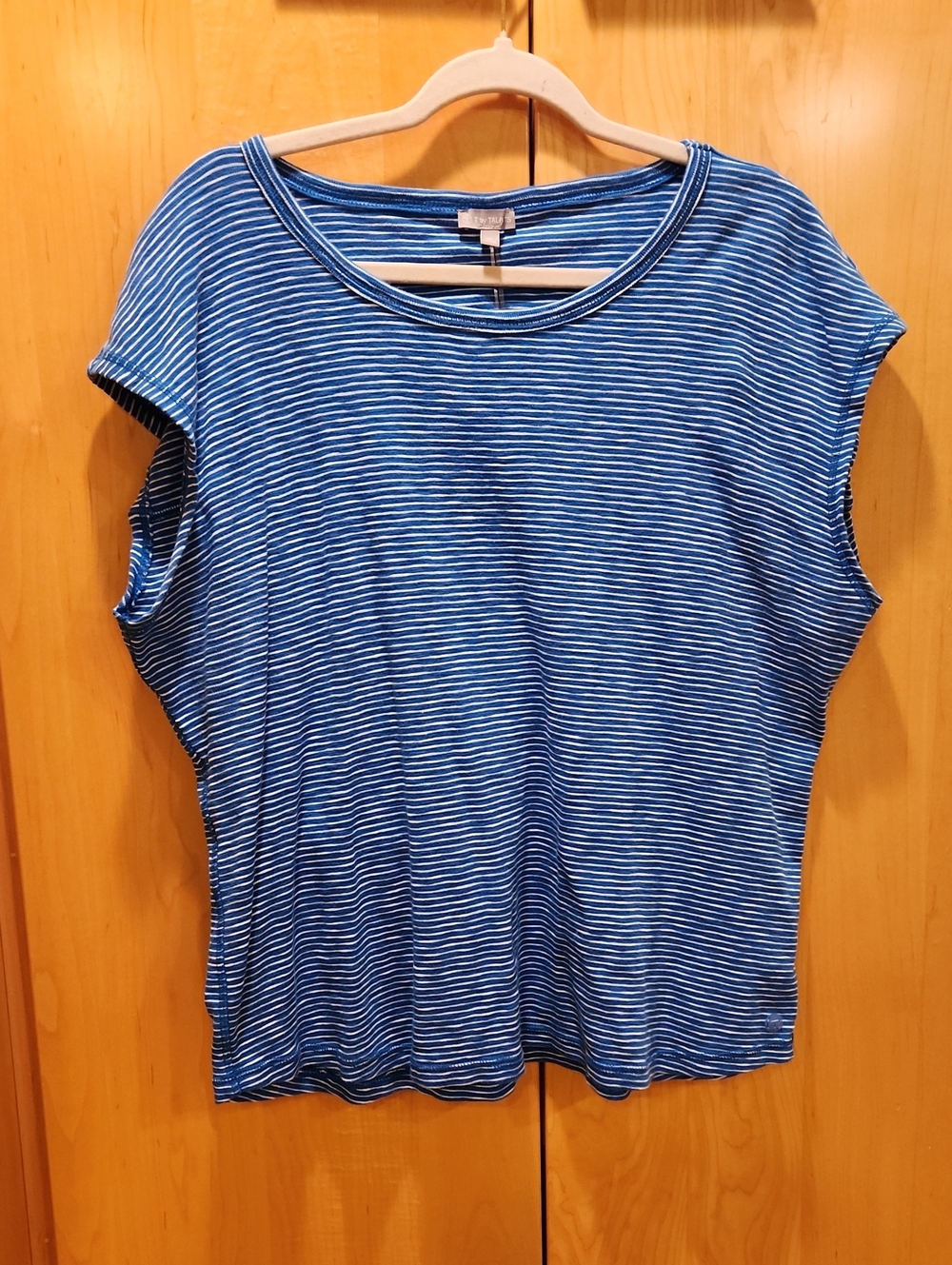 Talbots Blue and White Striped Short Sleeve Scoop Neck Tee